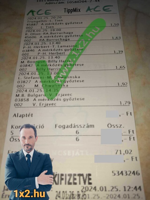 Tippmix tippek! Egy sportfogadási szelvény különböző mérkőzésekkel és szorzókkal, alatta egy elegáns férfi. Keress ingyenes Tippmix tippeket és sportfogadás tanácsokat a sikeres fogadásokhoz!