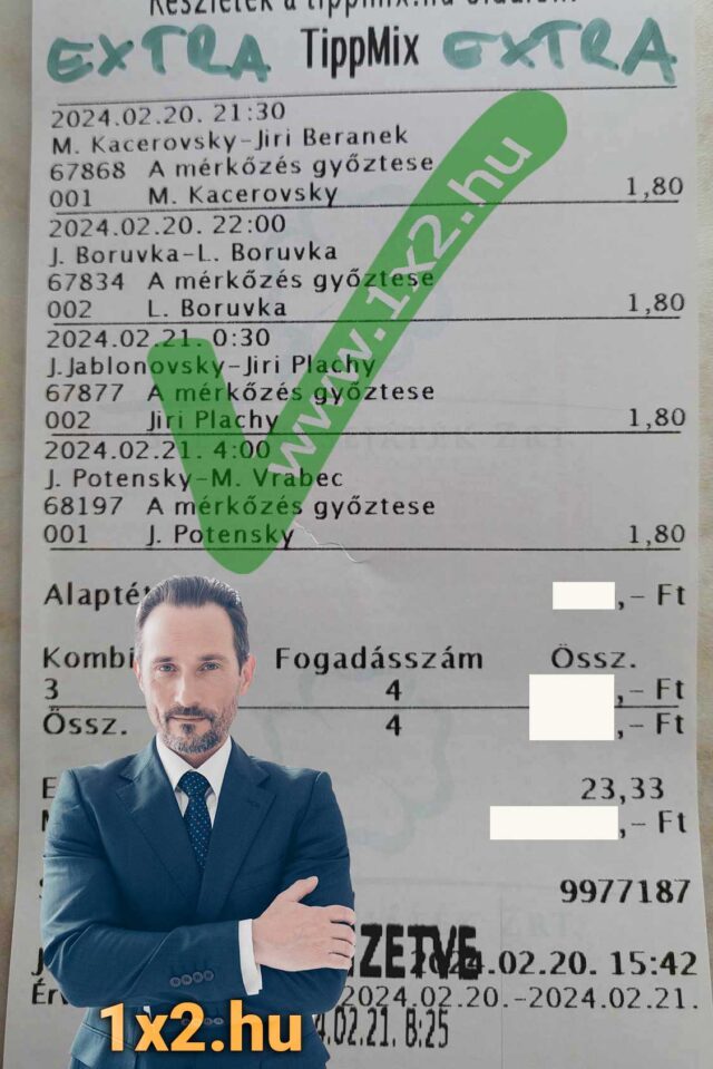 Tippmix tippek egyszerű kezelése! A képen egy sportfogadási szelvény látható, ahol összecsapások győztesei szerepelnek. Fedezze fel a legjobb sportfogadás tippek világát, és élvezze az ingyenes Tippmix tippek előnyeit