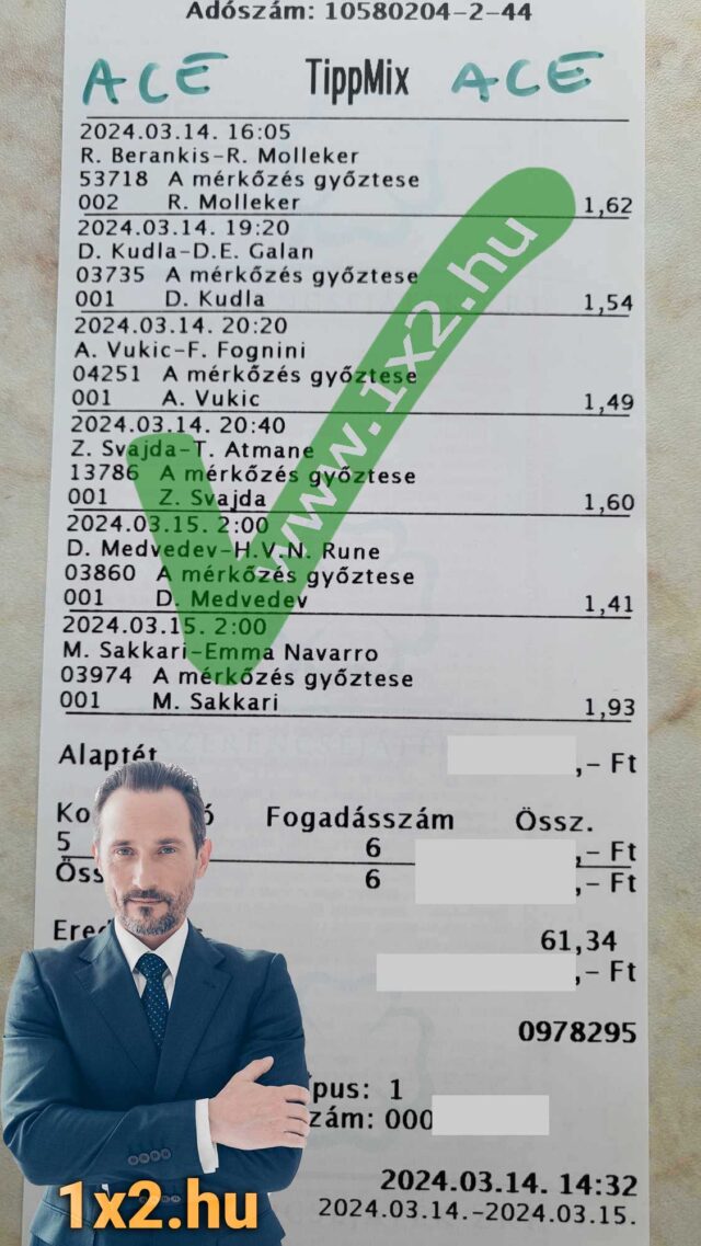Tippmix szelvény sportfogadási tippekkel különböző tenisz mérkőzésekre, például Medvedev és Sakkari nevekkel. Ingyenes Tippmix tippek és sportfogadás lehetőségek a legjobb esélyekkel a 1x2.hu oldalon.
