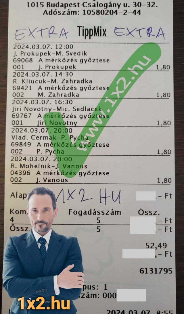 Ezen a képen egy Tippmix szelvény látható, amely sportfogadás tippeket tartalmaz különböző mérkőzésekre. Hasznos a Tippmix tippek keresése, ha ingyenes Tippmix tippek vagy sportfogadás iránt érdeklő