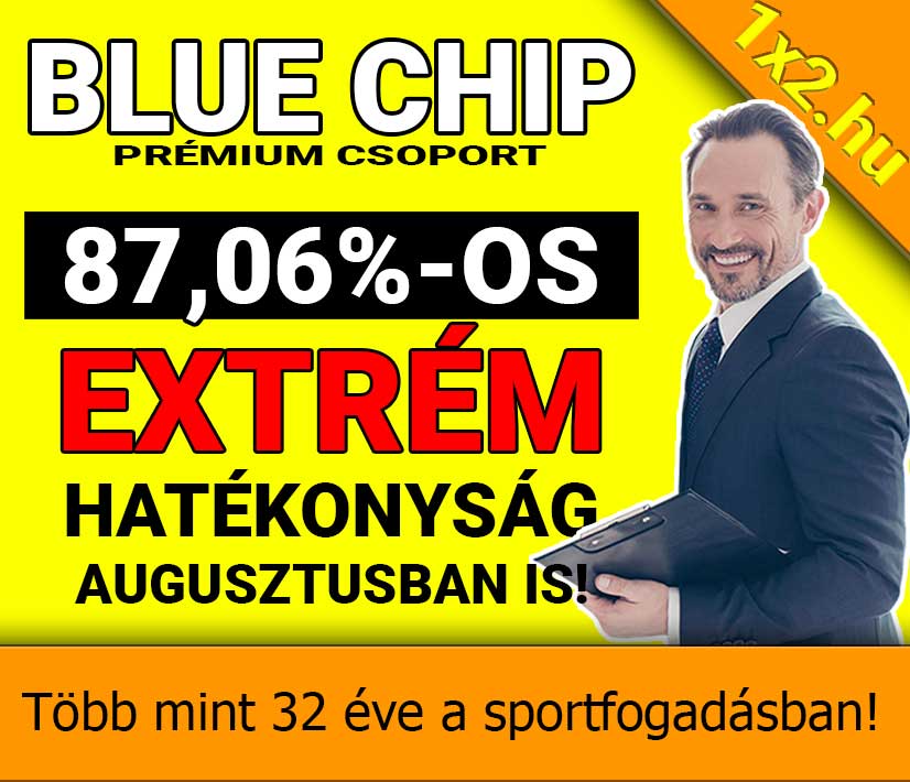 💥 BLUE CHIP:  87.06%-os hatékonyság ❗ ❗ ❗ Extrém teljesítmény augusztusban is ❗ ❗ ❗  - Tippmix tippek 1x2 - Tippmix tippek