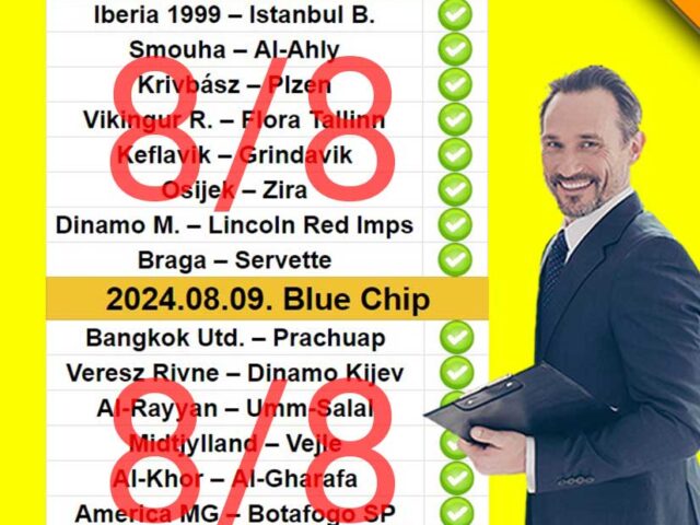 BLUE CHIP:  8/8  – Már megint telitalálat ❗ ❗ ❗ Tegnap is durrant a szelvény ❗ ❗ ❗ 