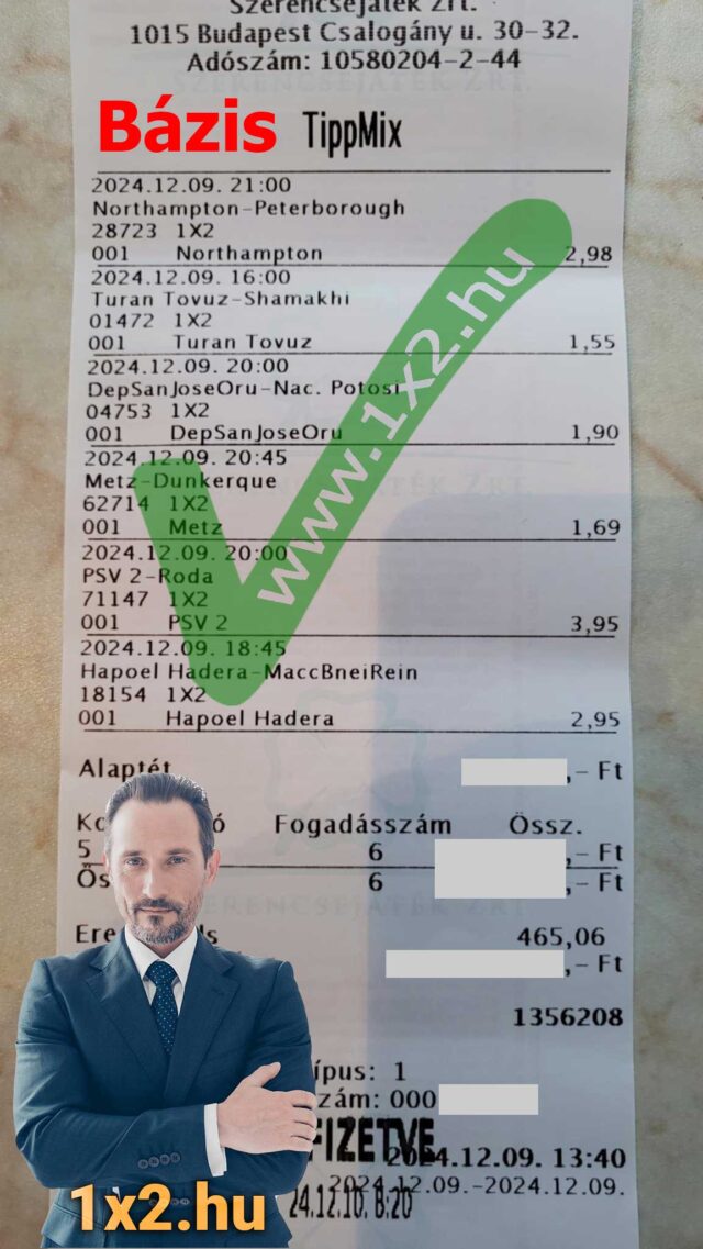 Tippmix szelvény sportfogadás rajongóknak, amely tippeket mutat különböző mérkőzésekre. Hasznos lehet a Tippmix tippek keresőszóknál. További kulcsszavak: sportfogadás tippek, ingyenes Tipp