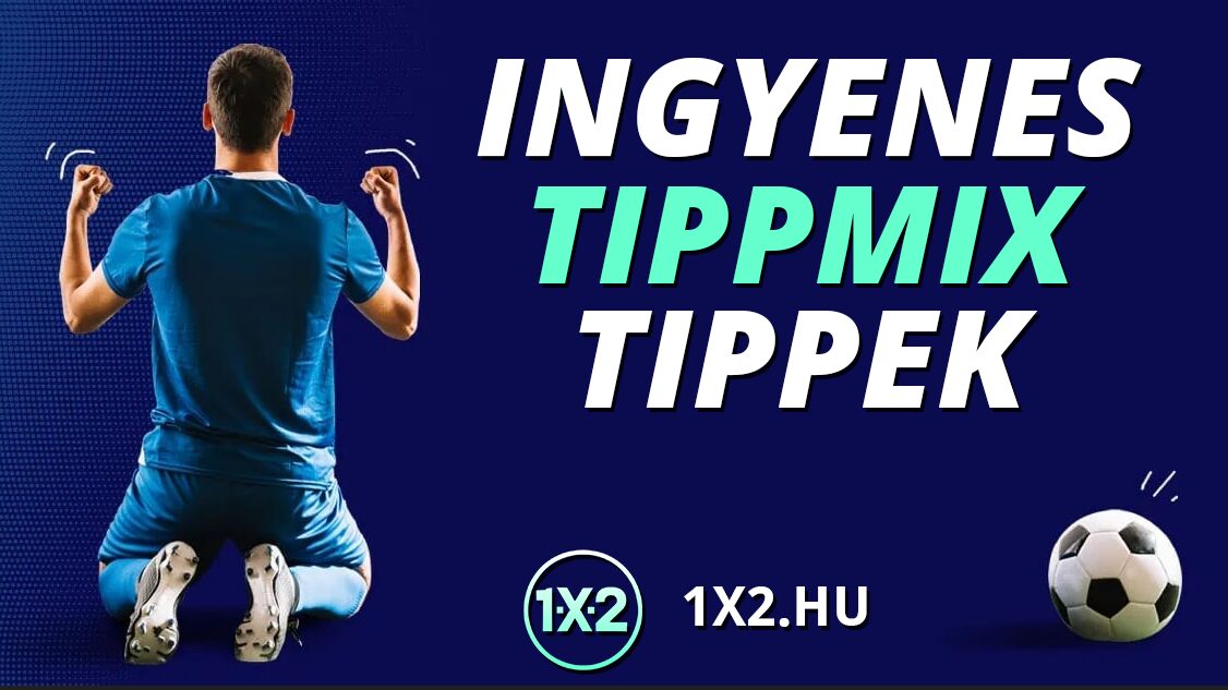 Futballista ünnepel egy sötétkék háttér előtt, ahol a Ingyenes Tippmix tippek felirat látható. A kép a sportfogadási tippek népszerűsítésére szolgál, kiemelve az ingyenes Tippmix tippeket.