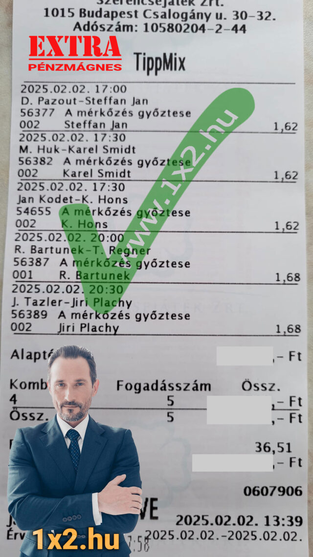 Egy Tippmix szelvény, amely a Tippmix tippek sikerességét mutatja be. A hátterében sportfogadási tippek és ingyenes Tippmix tippek is szerepelnek, segítve a sportfogadás iránt érdeklődőket.