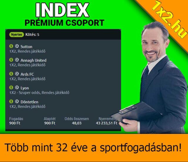 Zöld alapon, prémium Tippmix tippek listázva, például Sutton és Lyon meccsek. Férfi öltönyben mosolyog. Felirat: Több mint 32 éve a sportfogadásban! Tökéletes sportfogadás tippek és ingyenes Tippmix tippek