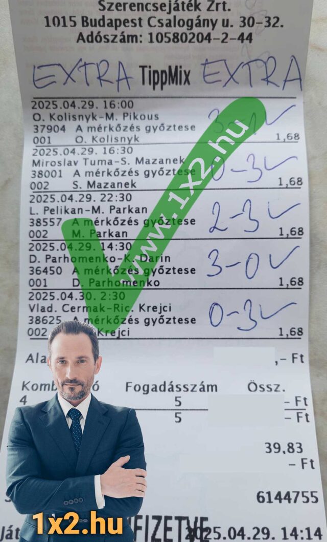 Tippmix szelvény nyertes eredményekkel. Fedezd fel a legjobb Tippmix tippeket és sportfogadás tippeket az 1x2.hu weboldalon. Szerezz ingyenes Tippmix tippeket a sikeres sportfogadás érdekében!