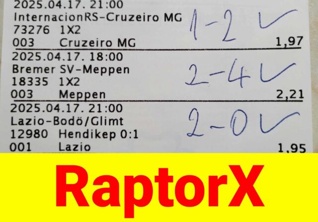 Sportfogadási szelvény Tippmix tippek hozzáadásával. Az eredmények kézzel írottak: 1-2, 2-4, 2-0. Tökéletes sportfogadás tippek és ingyenes Tippmix tippek keresőknek. A háttérben Raptor