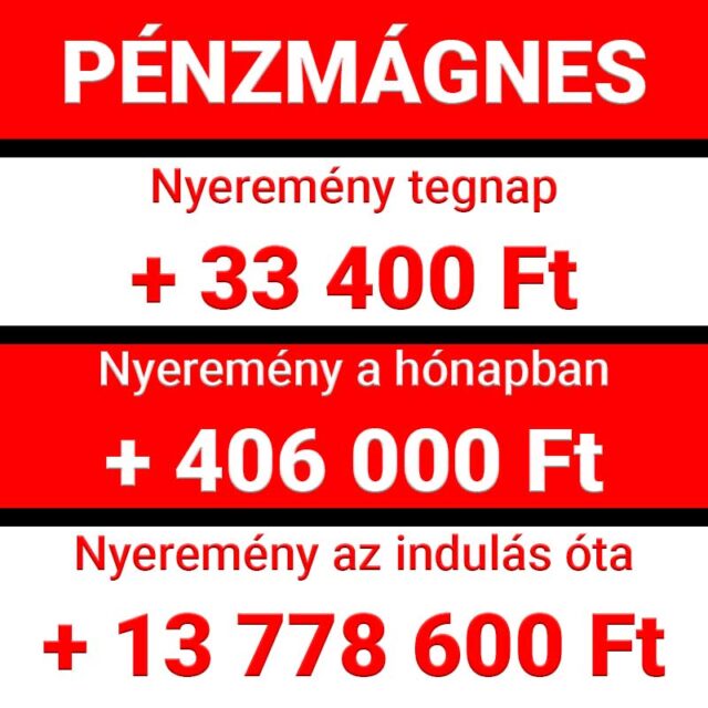 Ez a kép a Pénzmágnes nevű sportfogadási eredményeit mutatja be. Napi, havi és összesített nyereményszámokat láthatunk, amelyek a Tippmix tippek, sportfogadás tippek, ingyenes Tippmix tippek témában