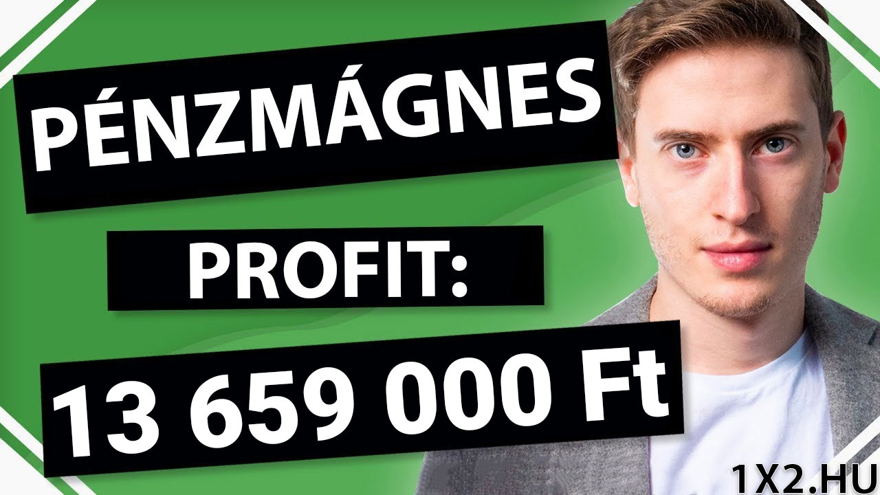 Zöld háttér előtt egy férfi portréja látható, mellette nagy betűkkel: Pénzmágnes, Profit: 13 659 000 Ft. A kép sportfogadással és Tippmix tippekkel kapcsolatos. Kulcsszavak: Tippmix tippek, sportfogadás tippek