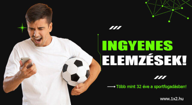 Férfi mobiltelefont néz, kezében focilabdát tart. Mellette Ingyenes elemzések! felirat. Ideális platform a legjobb Tippmix tippek, sportfogadás tippek felfedezésére. Ismerd meg az ingyenes Tippmix tippek erejét!