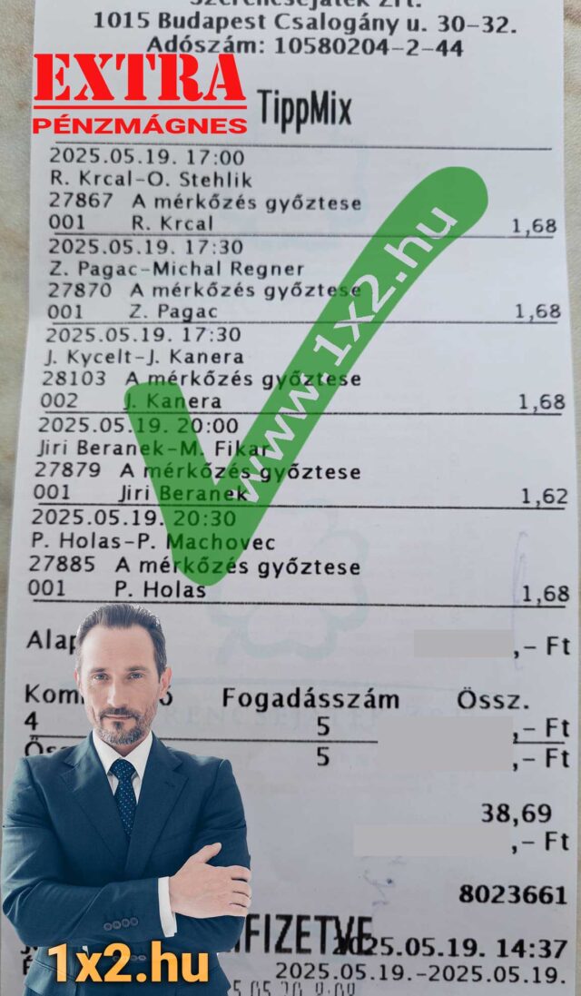 Ezen a képen egy Tippmix szelvény látható, amely aktuális sportfogadási tippeket tartalmaz. Keresse a legjobb Tippmix tippeket és ingyenes sportfogadás tippeket a kép alján megjelölt weboldalon.