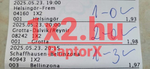 Fogadási szelvény, ahol különböző futballmeccsek Tippmix tippjei szerepelnek. Fedezze fel a legjobb sportfogadás tippeket, ingyenes Tippmix tippek várják! Használja ki a lehetőséget a sikeres fogadásokhoz.