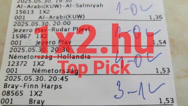 Sportfogadási szelvény eredményekkel és esélyekkel, ahol a 1x2.hu Tippmix tippek szerepelnek. Ideális sportfogadás tippek keresőknek, akik ingyenes Tippmix tippeket keresnek a sikeres fogadásokhoz.