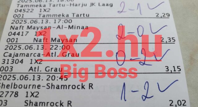 Egy sportfogadási szelvény látható néhány kézzel írt eredménnyel. Ha megbízható Tippmix tippekre vagy sportfogadási ötletekre vágysz, érdemes megfontolt stratégiát alkalmazni, hogy növeld a nyerés esélyét.