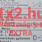Sportfogadási szelvény Tippmix tippekkel. A képen kézzel írt eredmények láthatók, valamint az 1x2.hu és Pénzmágnes XTRA feliratok. Ideális sportfogadás tippek keresése során, különösen ingyenes Tippmix tippek esetén.
