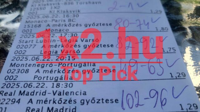 Egy Tippmix szelvény aktuális sportfogadás tippekkel. A képen különféle mérkőzések eredményei láthatók. Ha megbízható Tippmix tippekre vágysz, ez a szelvény inspirációt nyújthat a következő fogadásaidhoz.