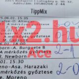 Tippmix szelvény részletek sportfogadáshoz, piros 1x2.hu és Ace felirattal. Ideális forrás Tippmix tippek gyűjtésére, akár ingyenes sportfogadás tippek segítségével.