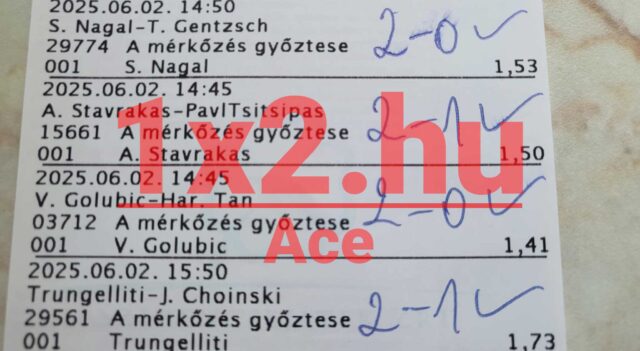 Egy Tippmix szelvény látható tenisz mérkőzések eredményeivel. Fedezd fel a legjobb Tippmix tippeket, beleértve sportfogadási és ingyenes Tippmix tippeket is, hogy növeld nyerési esélyeidet a sportfogadás világában.