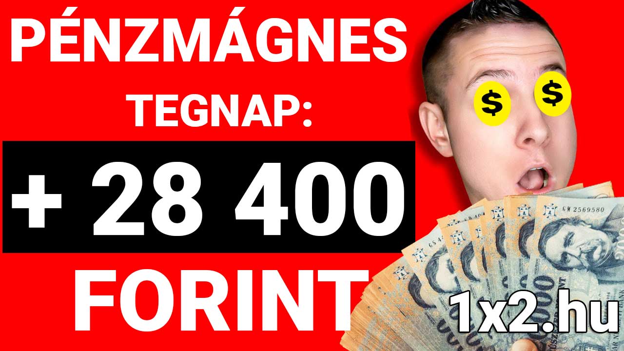 Piros hátterű kép férfival, kezében pénzköteggel. A szövegben a Pénzmágnes és +28 400 forint szerepel. Fedezze fel a legjobb Tippmix tippeket és ingyenes sportfogadás tippeket a sikeres fog