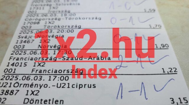 Tippmix szelvény részletei láthatók, kiemelve a 1x2.hu logóval. A szelvény különféle sporteseményekre tett fogadásokat tartalmaz. Fedezd fel a legfrissebb Tippmix tippeket és sportfogadás tippeket, próbá