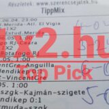 Egy Tippmix szelvény közelről, amelyen kézzel írt eredmények és szorzók láthatóak. Ideális eszköz sportfogadásos stratégiákhoz és ingyenes Tippmix tippek kereséséhez. 1x2.hu logóval.