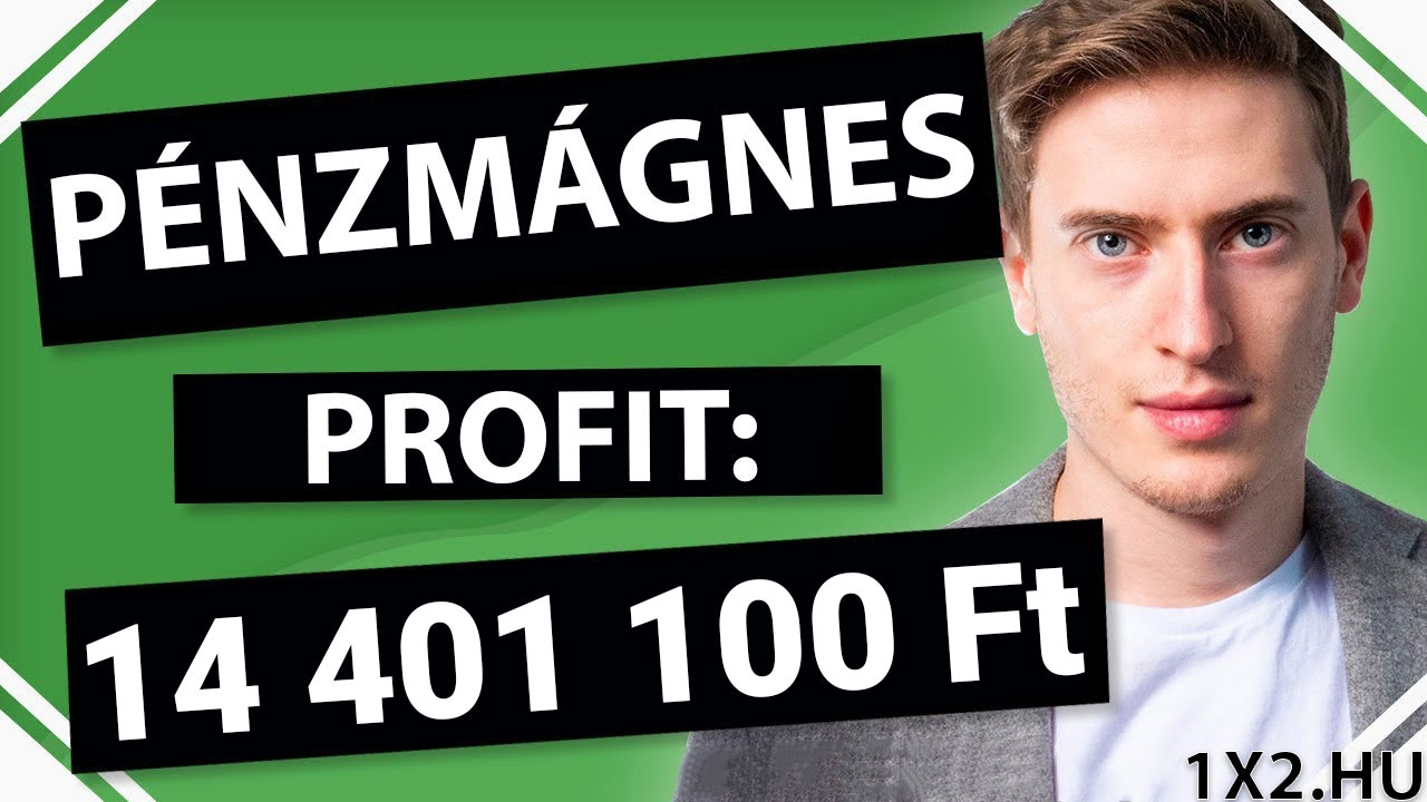 Zöld háttér előtt egy fiatal férfi képe látható a következő szöveggel: Pénzmágnes, Profit: 14 401 100 Ft. Sportfogadáshoz kapcsolódik, különösen Tippmix tippek témában. Megbízható sportfogadás tippek keres