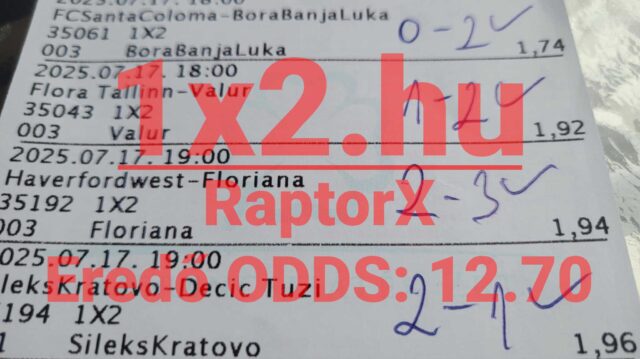 Egy sportfogadási szelvény, rajta Tippmix tippekkel és eredményekkel. A képen látható oddsok betekintést nyújtanak a sportfogadás világába, ahol megbízható Tippmix tippekkel növelheted a nyerési esélyeidet.