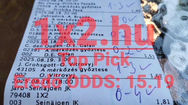Egy sportfogadási szelvény látható, ahol különböző mérkőzések győztesei kerültek kiválasztásra. Tippmix tippek segítségével növelhetjük a nyerési esélyeinket. Megbízható forrásból származó sportfog