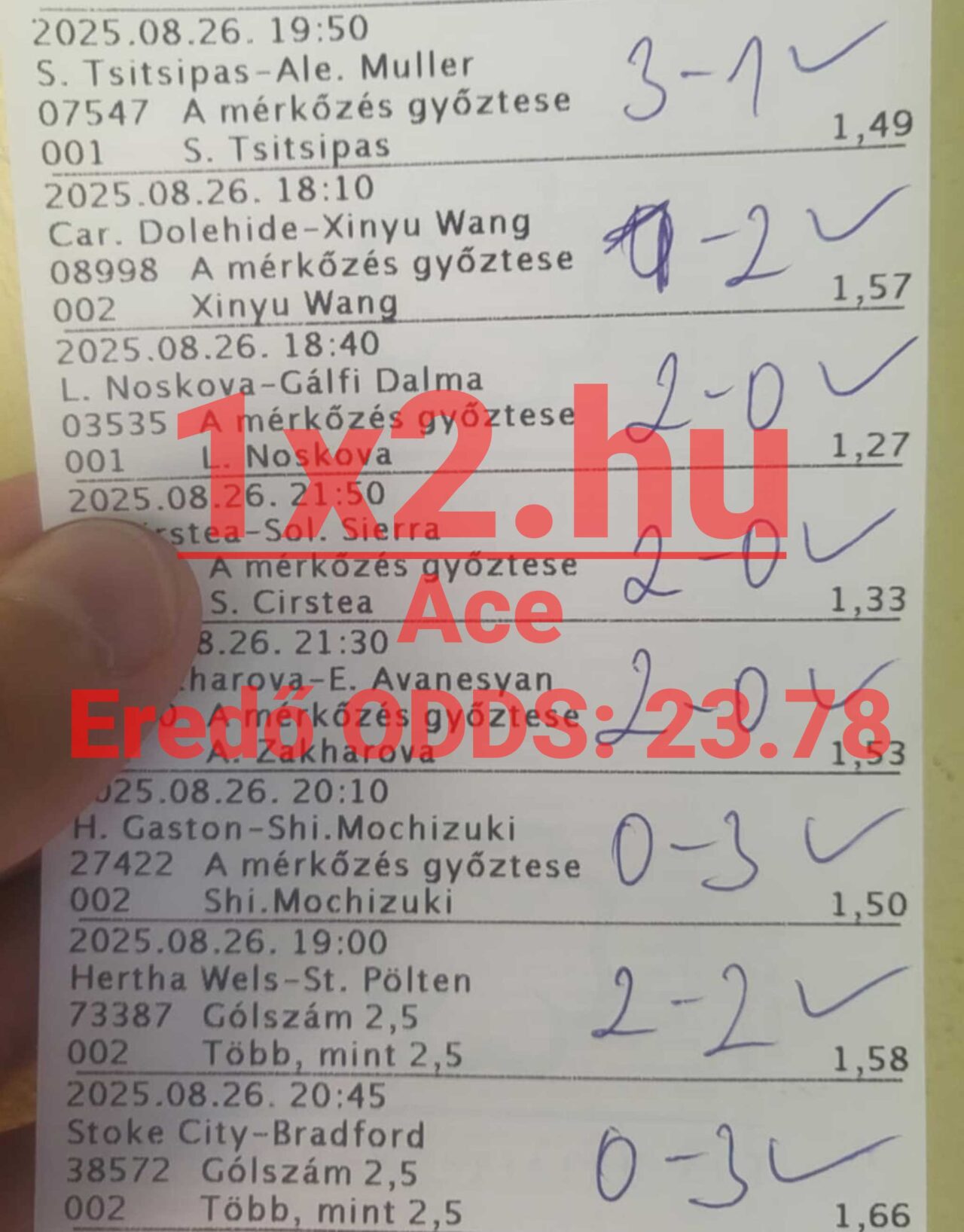 Papíron Tippmix fogadások eredményei láthatók, kézzel írt jegyzetekkel. Sportfogadás tippeket keresők hasznos információkat találhatnak benne, hogy megbízható Tippmix tippekkel növeljék nyerési esélyeiket.