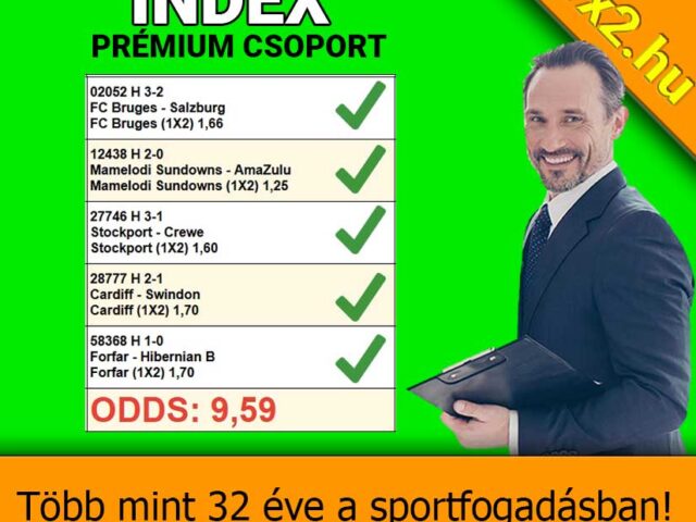 Index: Nincs megállás, durrant a 9.59-es odds!