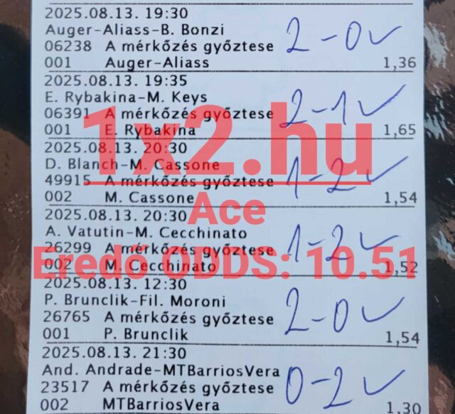 A képen egy sportfogadás szelvény látható, amely Tippmix tippeket tartalmaz különböző tenisz mérkőzések győzteseivel. Az ilyen sportfogadás tippek segíthetnek a megbízható Tippmix tippek keresésében.