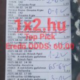 Egy sportfogadási szelvény Tippmix tippekkel és eredményekkel. A képen több mérkőzés szerepel, amelyek eredményeit kézzel írták be. Megbízható Tippmix tippek segítségével növelheted a sportfogadás esélyeidet.