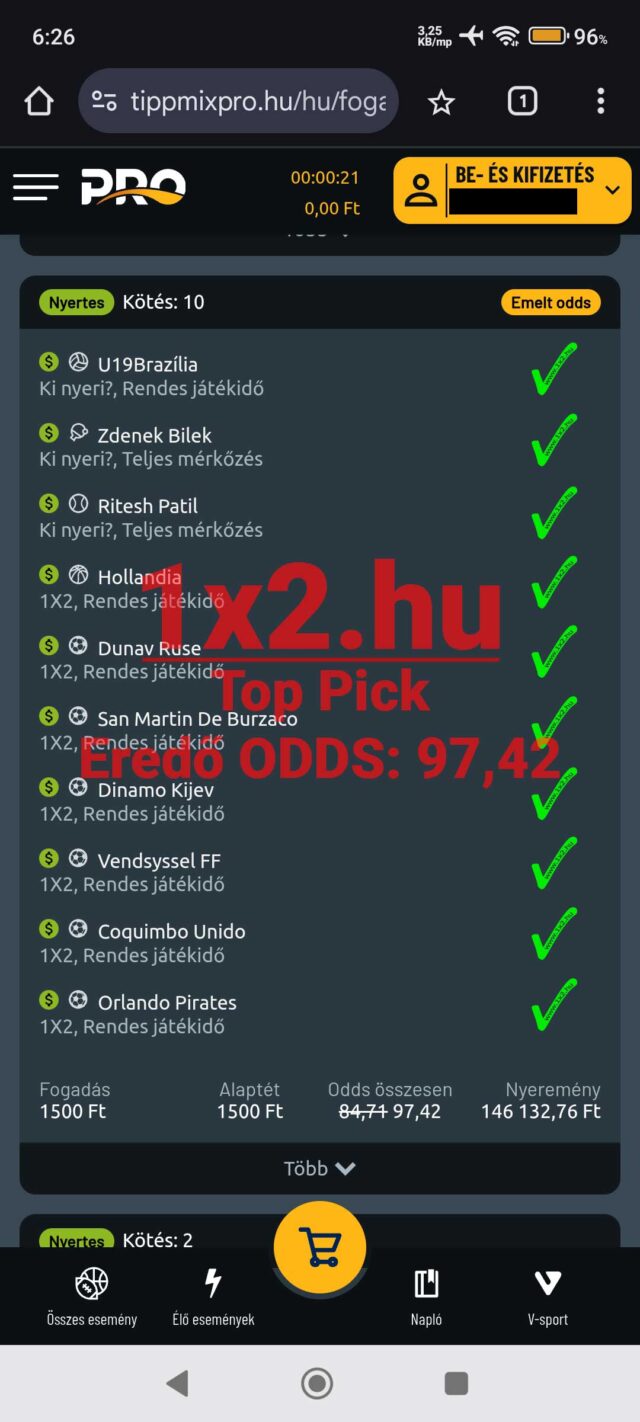 Egy szelvény, tele sikeres sportfogadás tippekkel a Tippmix világából. Megbízható forrás azoknak, akik biztos Tippmix tippeket keresnek. A sportfogadás izgalmas kihívás, és a nyeremény is csábító lehet.