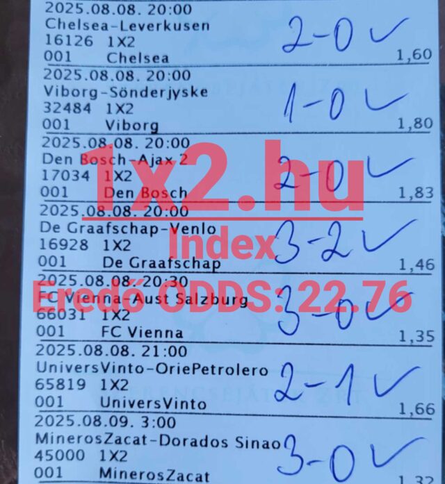 Ezen a képen egy Tippmix szelvény látható eredményekkel. Ha sportfogadás érdekel, érdemes körülnézned különböző Tippmix tippek között. Megbízható források segíthetnek a sikeres fogadásokban.