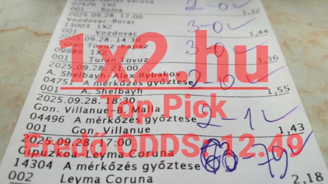 Sportfogadási szelvény Tippmix tippekkel, beleértve megbízható tippeket és eredményeket. A számsorok és kézzel írt jegyzetek segíthetnek a sportfogadásban jártas játékosoknak stratégiáik kidolgozásában és sikeres