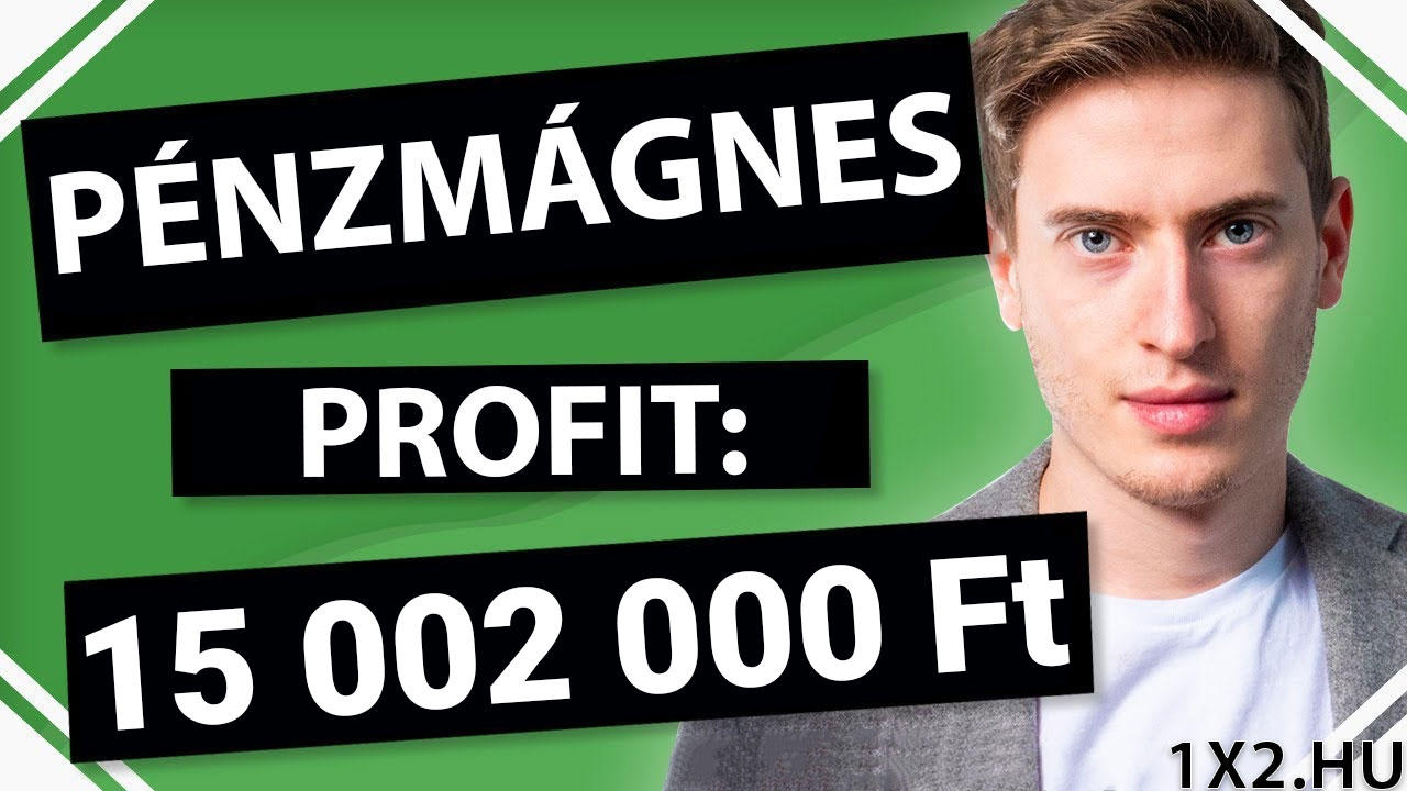 Fiatal férfi, zöld háttér. Nagyméretű felirat mellett áll, amely Pénzmágnes és Profit: 15 002 000 Ft. Sportfogadás világa vonzó lehet olyan Tippmix tippek segítségével, melyek megbízhatónak bizonyulnak