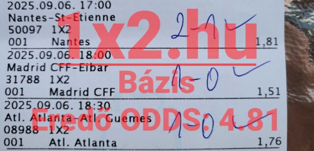 Ezen a képen egy Tippmix szelvény látható, melyen a Nantes, Madrid CFF és Atlanta mérkőzések szerepelnek. Hasznos sportfogadás tippek gyűjteményével bővítheted esélyeidet, de mindig ügyelj a felelősségteljes