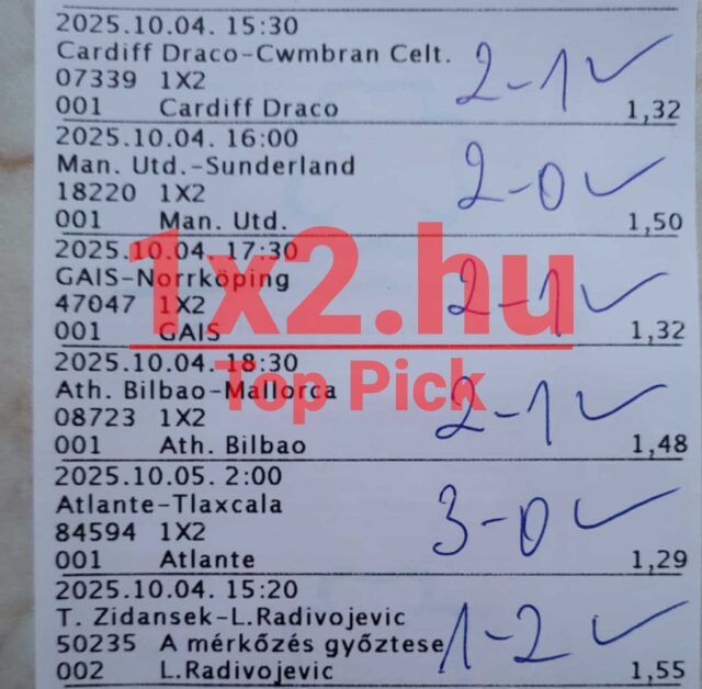 Egy Tippmix szelvény, tele sportfogadás tippekkel. Az események végkimenetelei kézzel írva szerepelnek mellette, így vehetjük hasznos útmutatónak, ha keresünk megbízható Tippmix tippeket a sportfogadás világában.