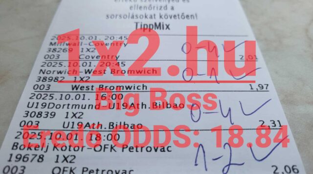 Közelkép egy Tippmix szelvényről, melyen sportfogadás tippek és lehetséges szorzók láthatóak. Ideális kiindulási alap mindazoknak, akik megbízható Tippmix tippeket keresnek a sportfogadások világában.
