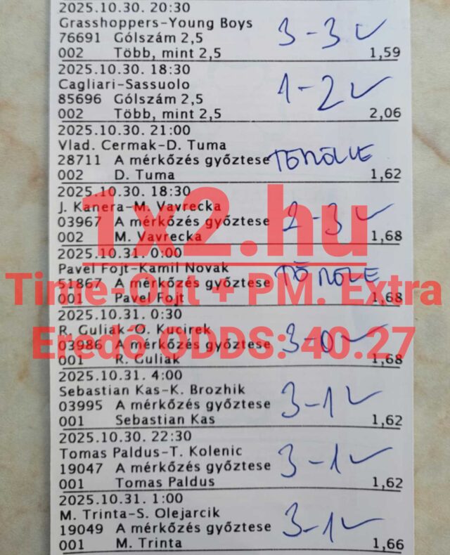 Egy hétvégi Tippmix szelvény, tele sportfogadás tippekkel. A pontszámok és eredmények szoros versenyt mutatnak. Megbízható Tippmix tippek segíthetnek a nagyobb esélyek elérésében a sportfogadás szerelmeseinek.