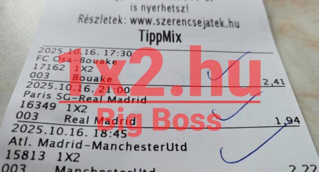Egy sportfogadási szelvény képe, amin különféle labdarúgó mérkőzések szerepelnek. Ha érdekelnek megbízható Tippmix tippek vagy sportfogadás tippek, akkor keress rá a hasonló útmutatókra online.