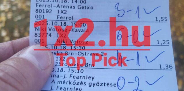 Kép egy Tippmix szelvényről, ahol a választott meccsek eredményei is láthatók. A sportfogadási tippek böngészéséhez ideális pillanat, hiszen a megbízható Tippmix tippek keresése minden szenvedélyes fogadó számára fontos.