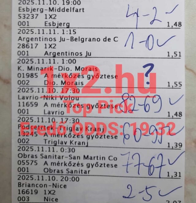 Egy Tippmix szelvény, amely különböző sportesemények eredményeit mutatja kézzel írt jegyzetekkel. Ha megbízható Tippmix tippeket keresel, a sportfogadás élményét ez a részletes szelvény tükrözi.
