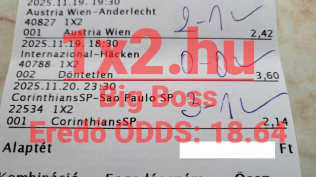 Sportfogadási szelvény néhány mérkőzéssel és oddsokkal. Az ilyen szelvények segíthetnek azoknak, akik Tippmix tippek iránt érdeklődnek. Megbízható Tippmix tippek révén növelheted a nyerési esélyeidet a sport