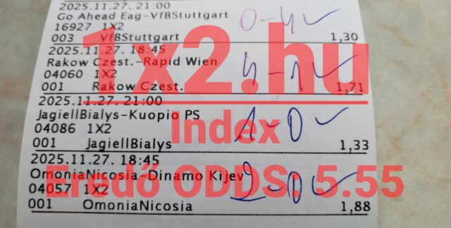 Sportfogadási szelvény Tippmix tippekkel, ahol különböző mérkőzések láthatók. A megbízható Tippmix tippek segíthetnek a sikeres sportfogadásban, növelve az esélyeket a nyereményre.