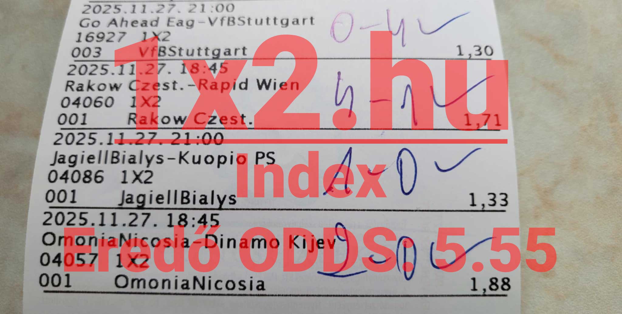 Sportfogadási szelvény Tippmix tippekkel, ahol különböző mérkőzések láthatók. A megbízható Tippmix tippek segíthetnek a sikeres sportfogadásban, növelve az esélyeket a nyereményre.