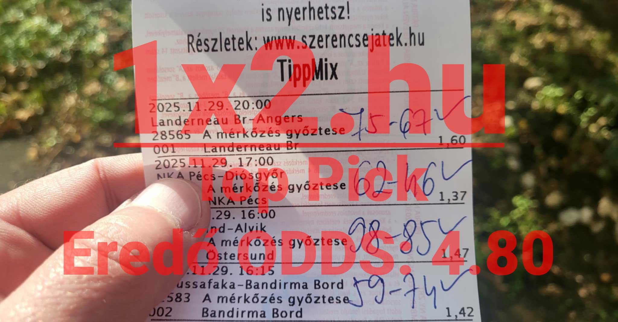 Egy Tippmix szelvény fotója, teli izgalmas sportfogadási lehetőségekkel. Ha megbízható Tippmix tippekre vagy sportfogadás tanácsokra vágysz, itt a remek alkalom, hogy javíts esélyeiden. Figyelj, mert a gond