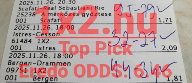 Egy sportfogadási szelvény látható, amely kézzel írott tippekkel van kiegészítve. Ezek a Tippmix tippek segíthetnek a sportfogadás világában eligazodni. Megbízható forrásként szolgálnak azoknak, akik sikeres fogadásokat szeretnének