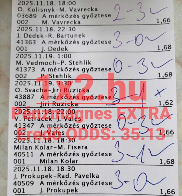 Ezen a sportfogadási szelvényen különféle mérkőzések Tippmix tippjei szerepelnek, az eredmények pedig ceruzával vannak kihúzva. Ideális sportfogadás tippek keresőknek, akik megbízható Tippmix tippeket szeretnének találni.